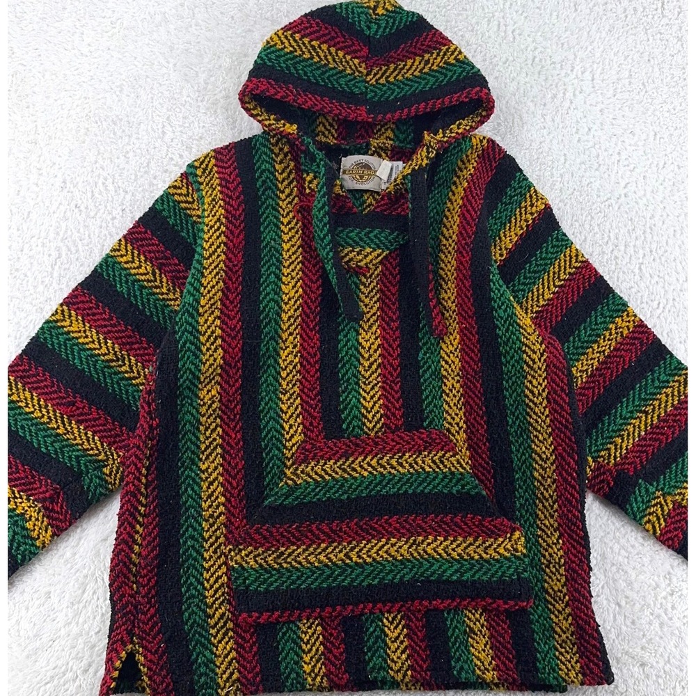 vintage EARTH RAGZ HOODED PULLOVER MEDIUM drug‎ rug baja multicolor
